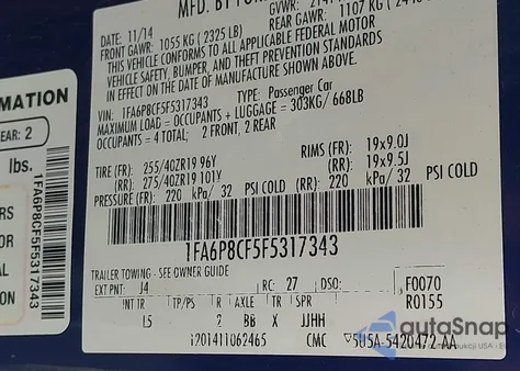 2015 Ford Mustang Gt Premium from USA, damaged, VIN 1FA6P8CF5F5317343